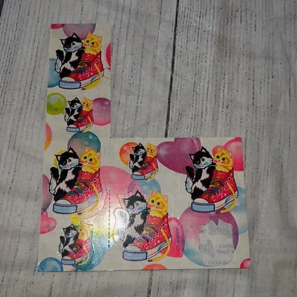 Lisa Frank Vintage Kittens in a High Top Sneakers Cats Sticker Sheet USED READ